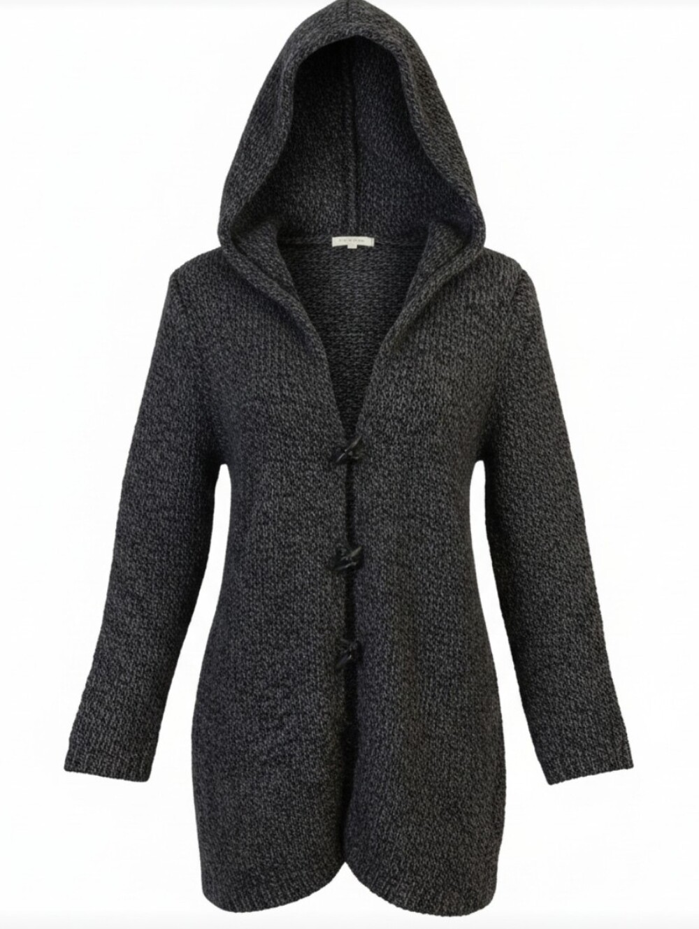 wool blend Horn toggle closure hooded black marled knit cardigan Old Money Sz XS